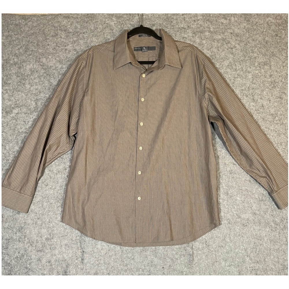 Perry Ellis Portfolio Mens XL 17 34/35 Dress Shirt Brown Pinstripe City Fit